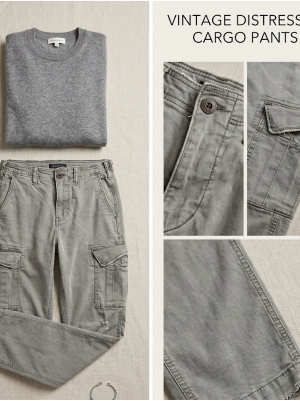 American Eagle Outfitters Vintage Distressed Cargo Pants - Gray